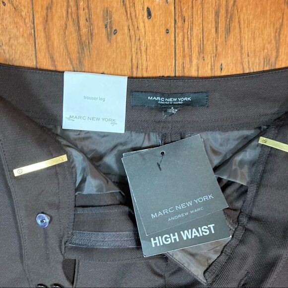 Marc New York Dark Chocolate High Waist Trouser Leg Pants, Size 4, NWT - Picture 7 of 11